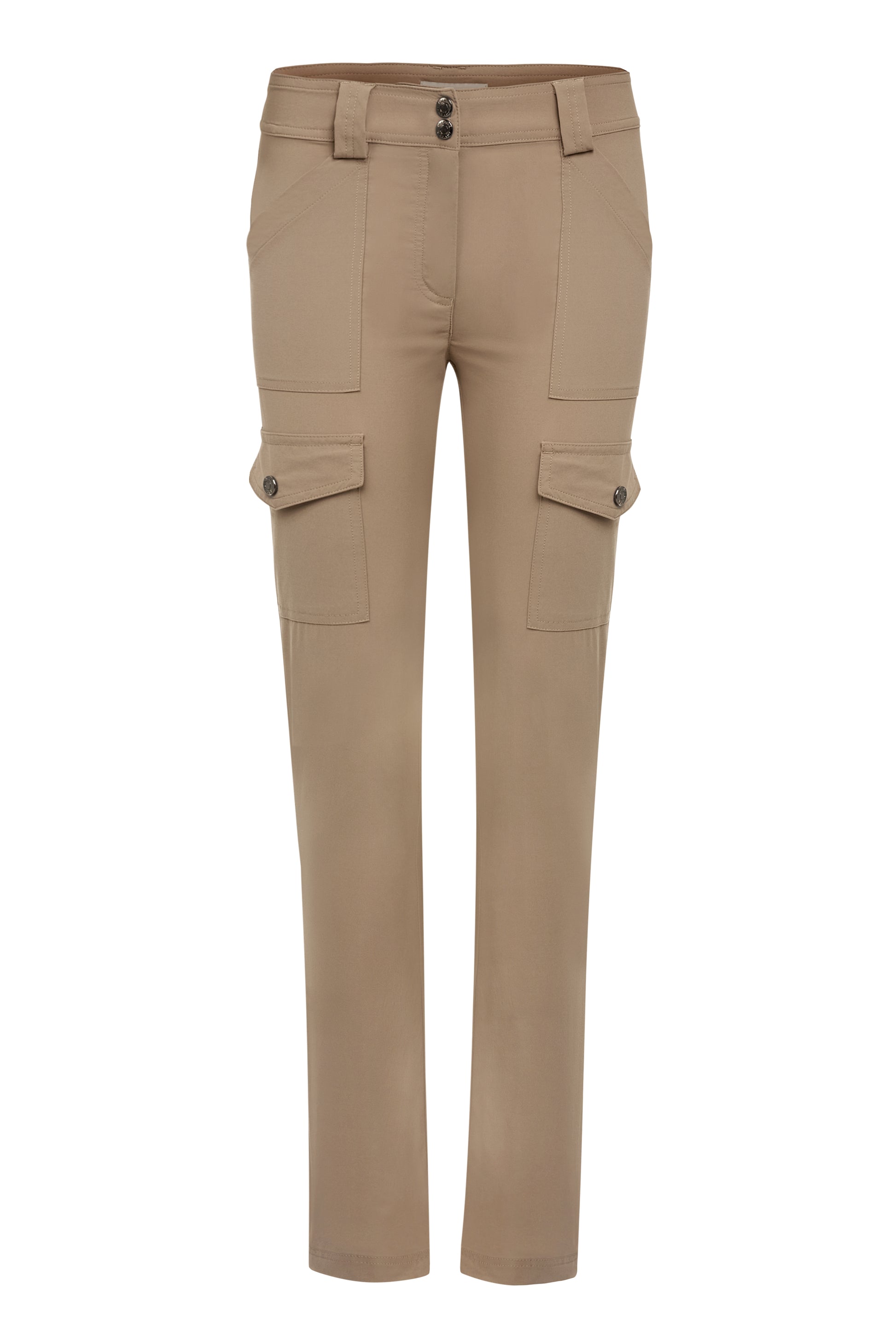 The Best Travel Cargo Pants. Flat Lay of the Kate Skinny Cargo Pant in Khaki