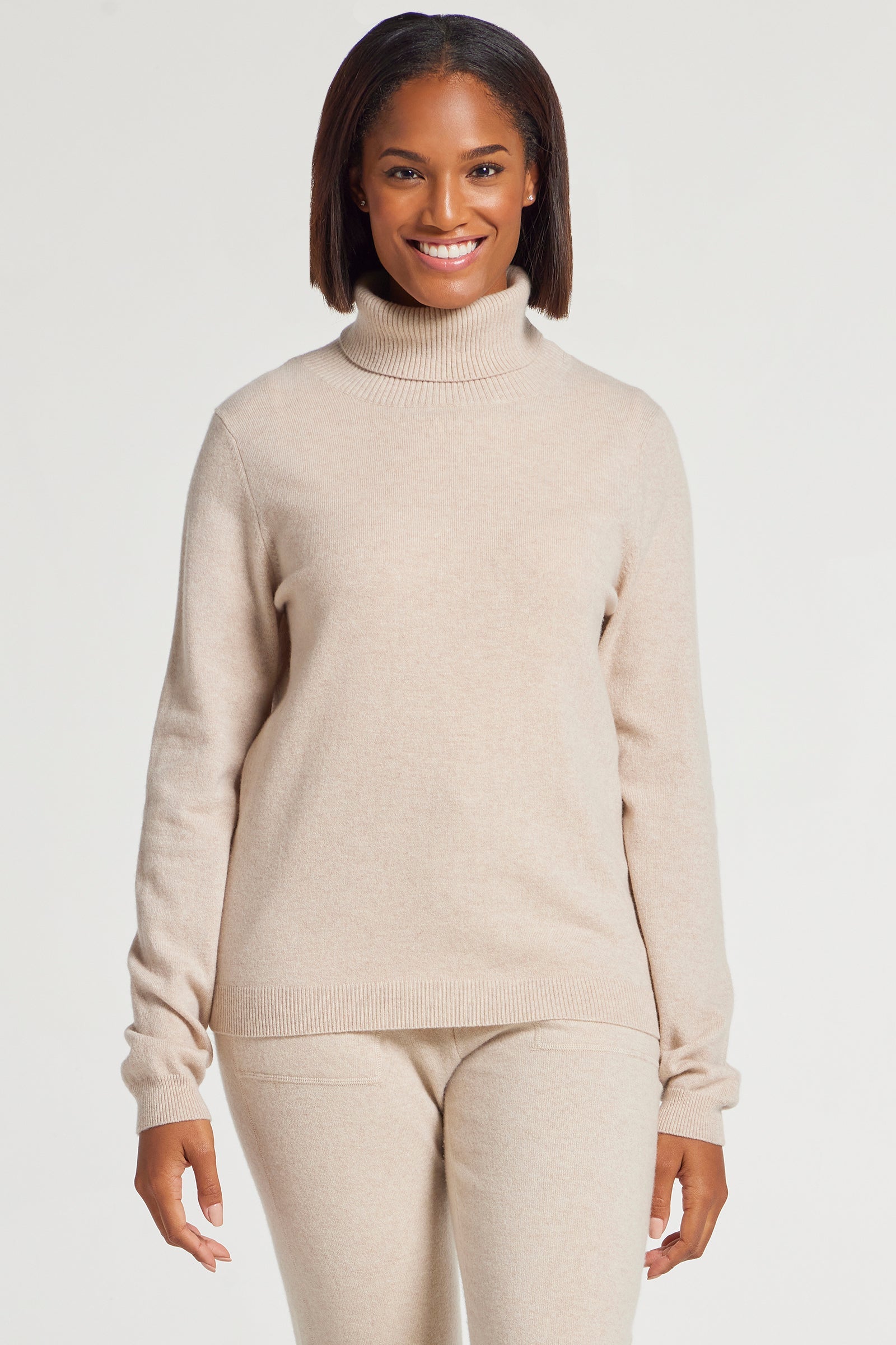 Oatmeal Heather || Emily Cashmere Turtleneck Sweater