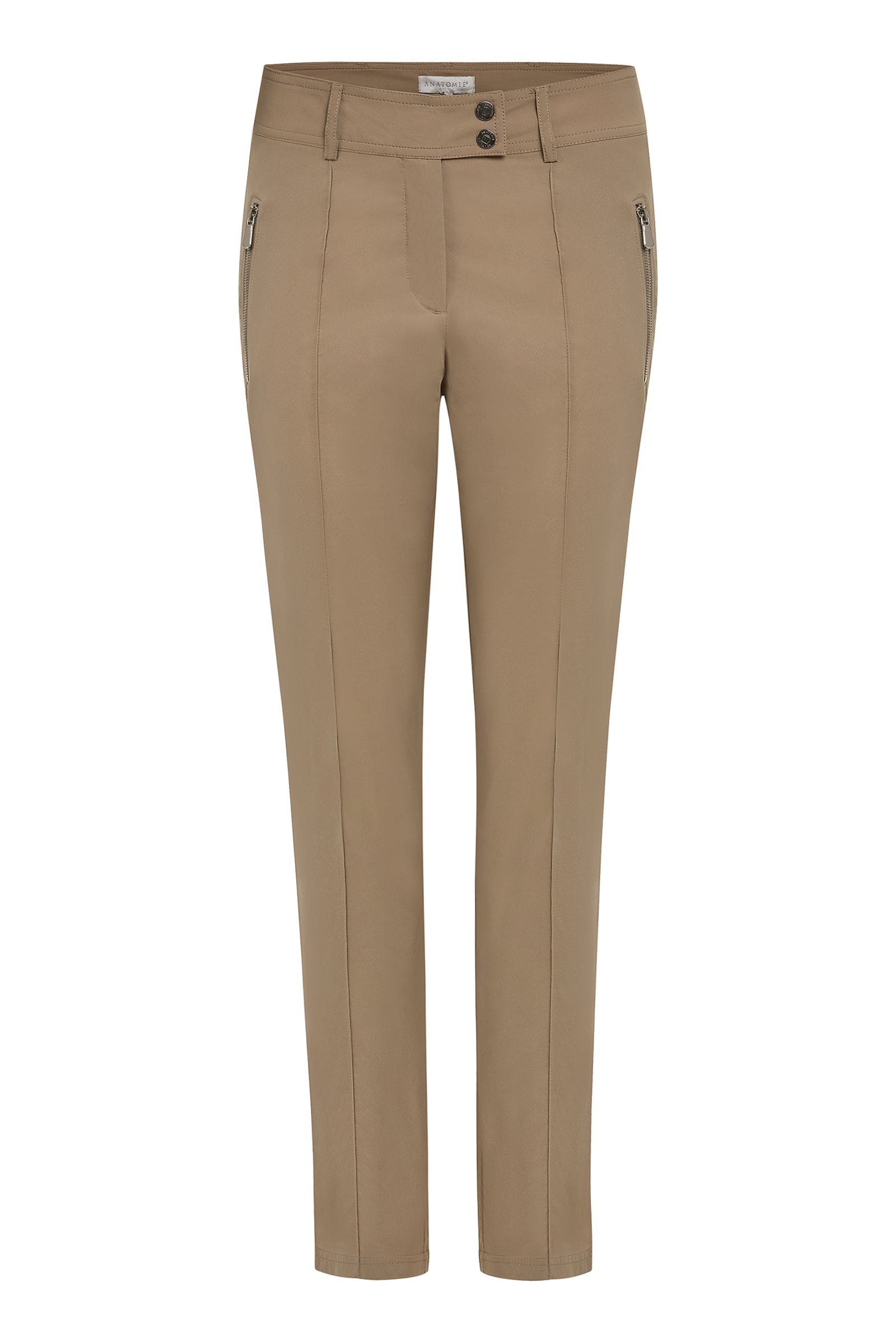 The Best Travel Pants. Flat Lay of the Peggy Zippered Pant in Khaki