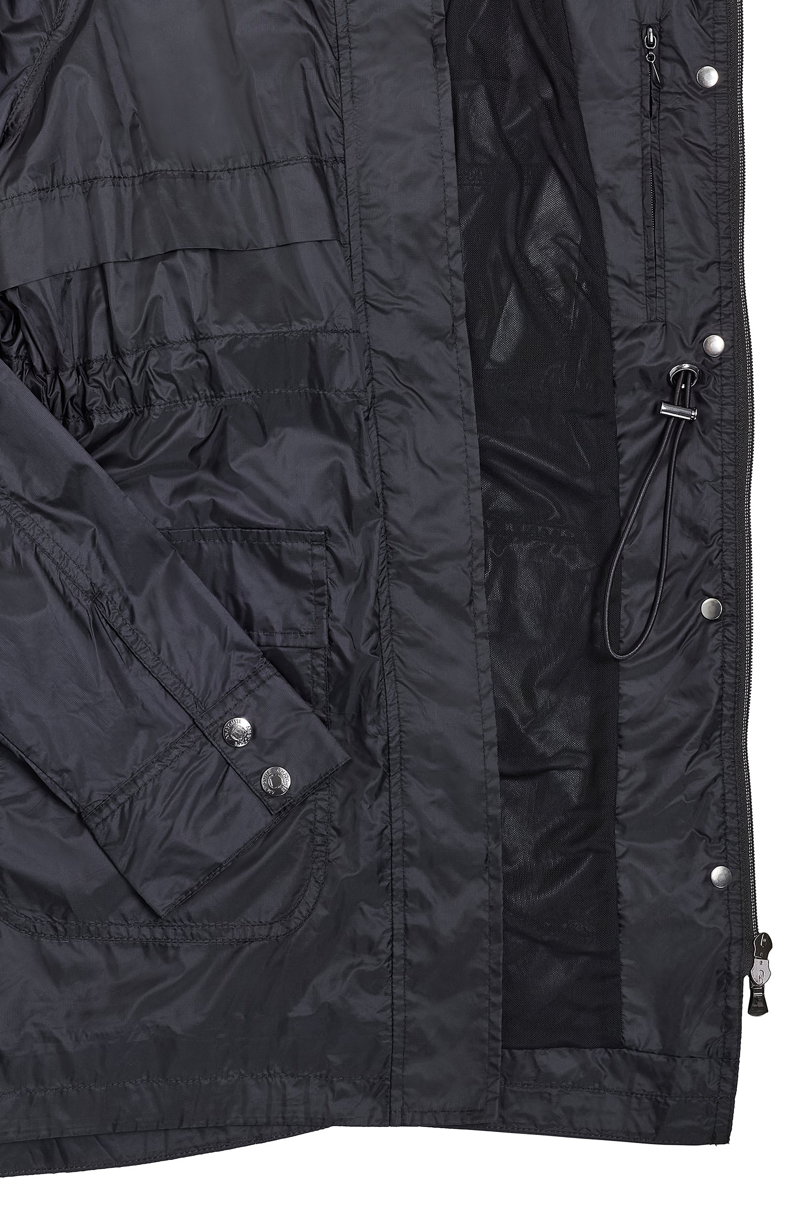 The Best Travel Jacket. Details of a Ramona Windbreaker Jacket in Black.