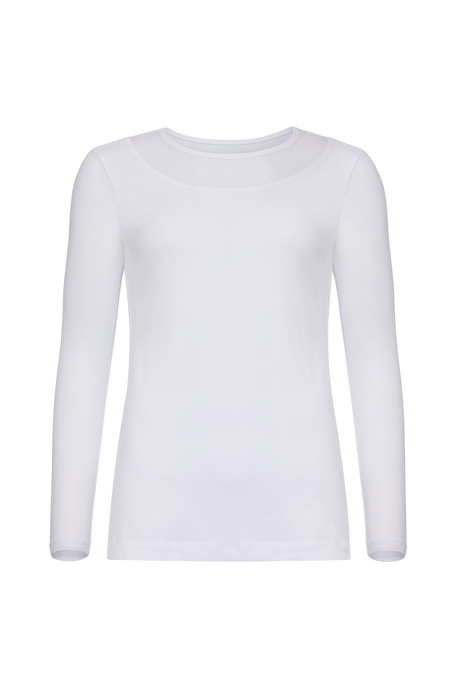 The Best Travel Top. Flat Lay of a Kim Mesh-Sleeve Top in Pima Modal in White.