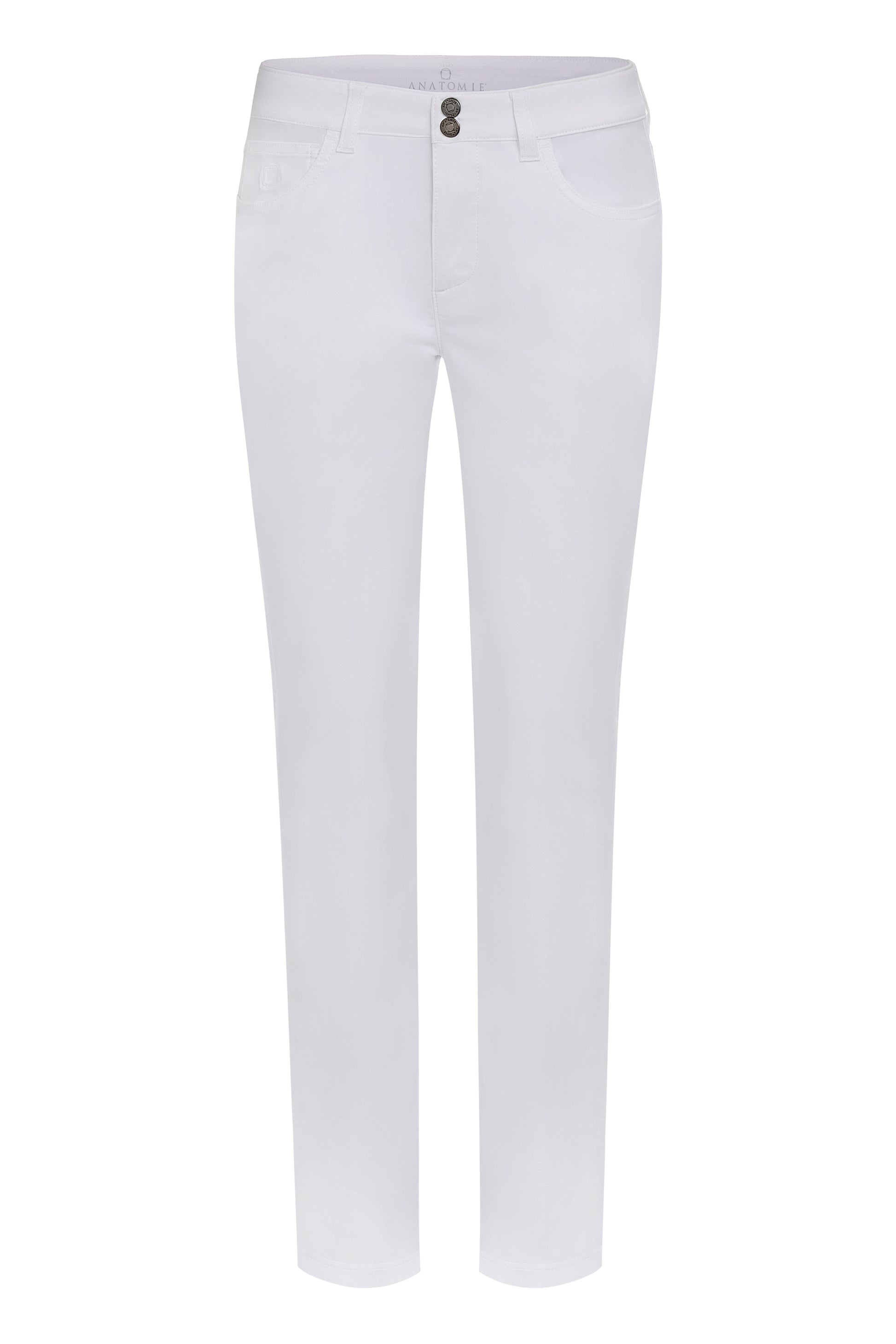 The Best Travel Pants. Flat Lay of the Luisa Skinny Jean Pant in White