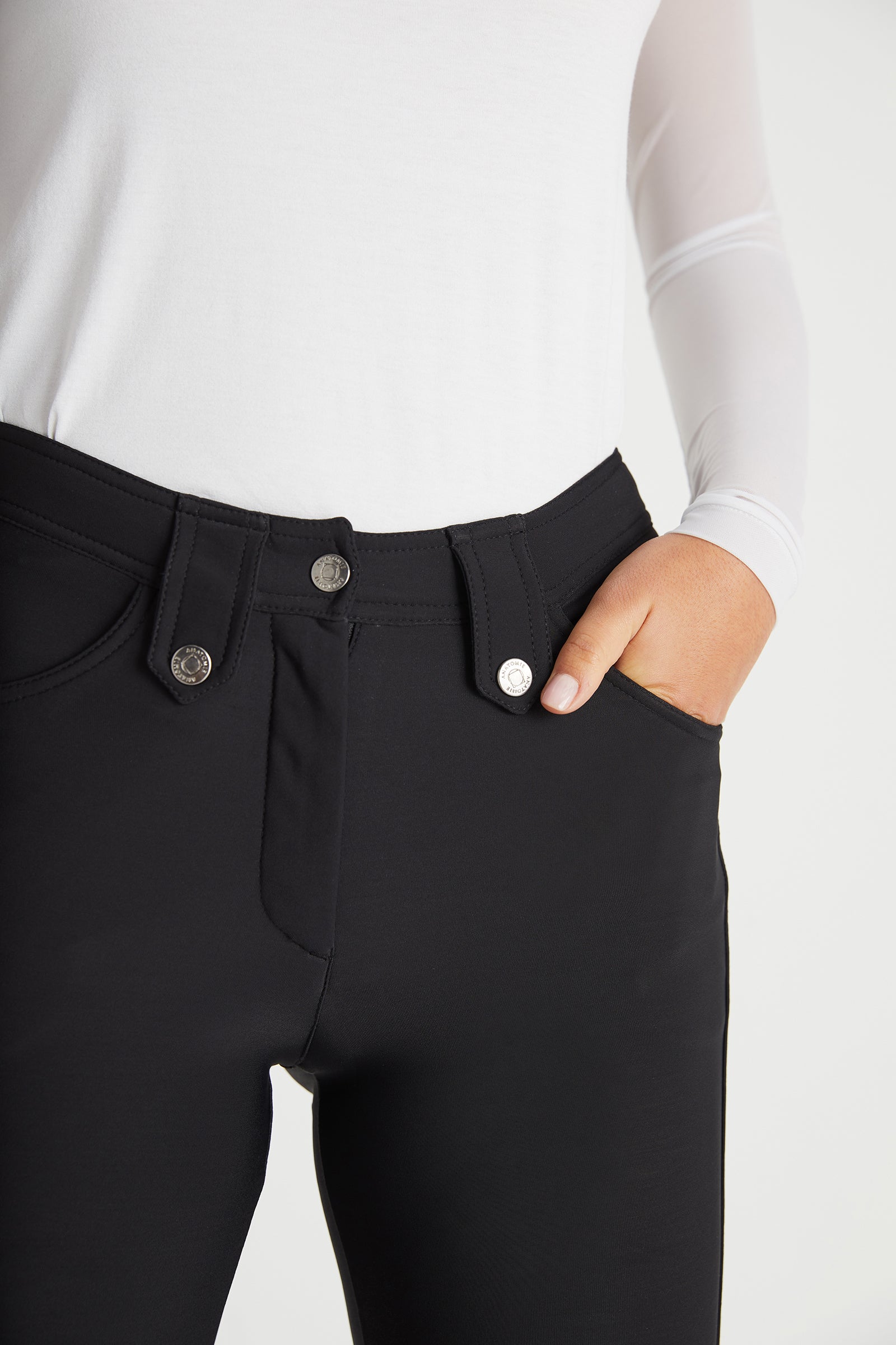 The Best Travel Pants. Front Pockets of the Skyler Cozy Fleece-Lined Travel Pant in Black