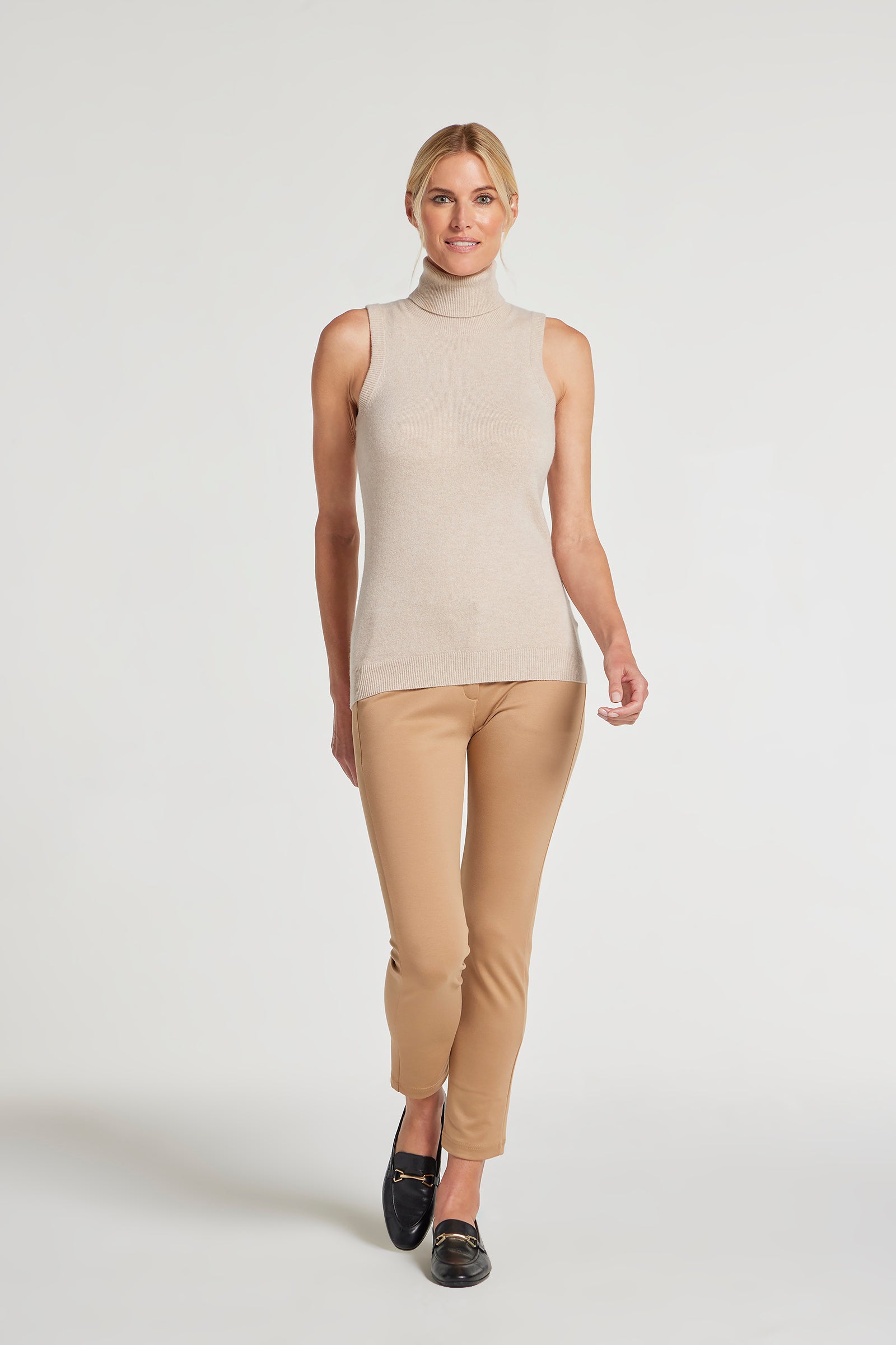 Oatmeal Heather || Nicolette Cashmere Mock Neck Sleeveless Top